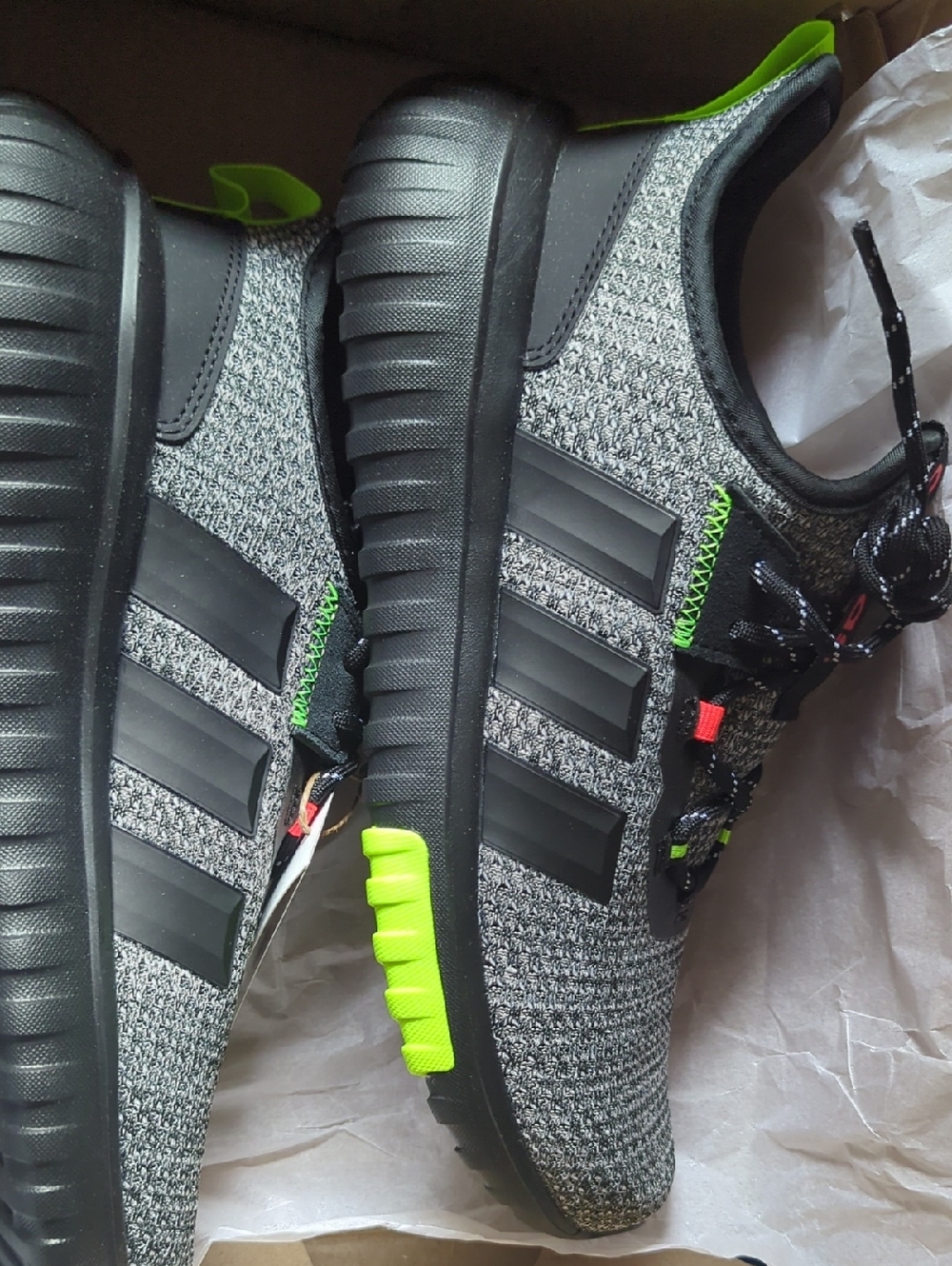 adidas Gray Knit Athletic Sneakers with Neon Green Accents